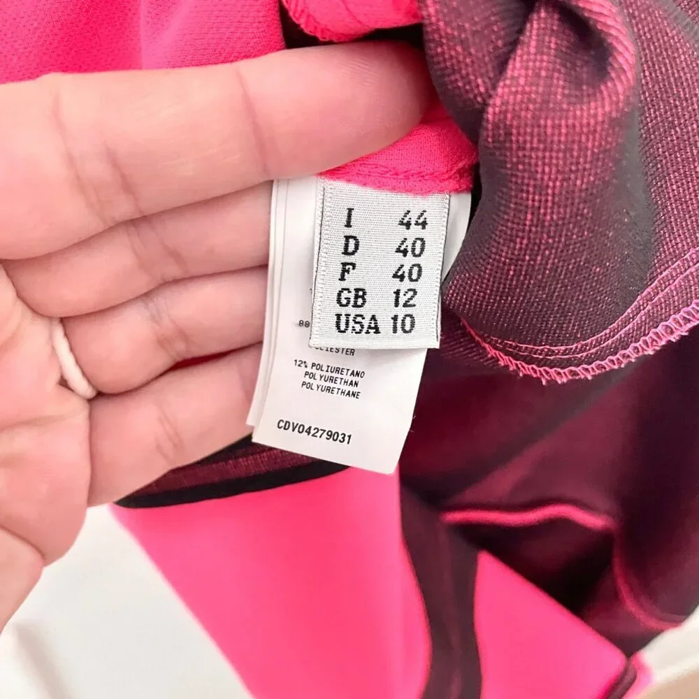 Cedric Charlier Ruffle Detail Pink Black Dress Size 10 Sleeveless Cocktail
